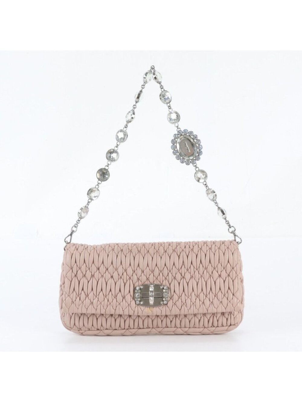 Miu Miu Matelasse Nappa Crystal Leather Shoulder Bag Pink